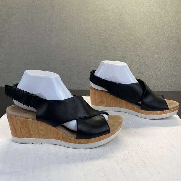 Clarks Collection Wedge Sandal Black Size 10 M - Picture 1 of 11